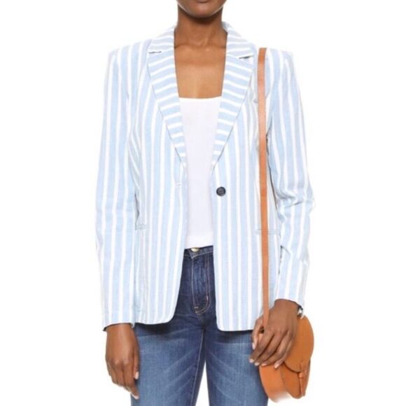 FRAME Denim cotton oversized blue white stripe blazer size medium - Picture 1 of 13